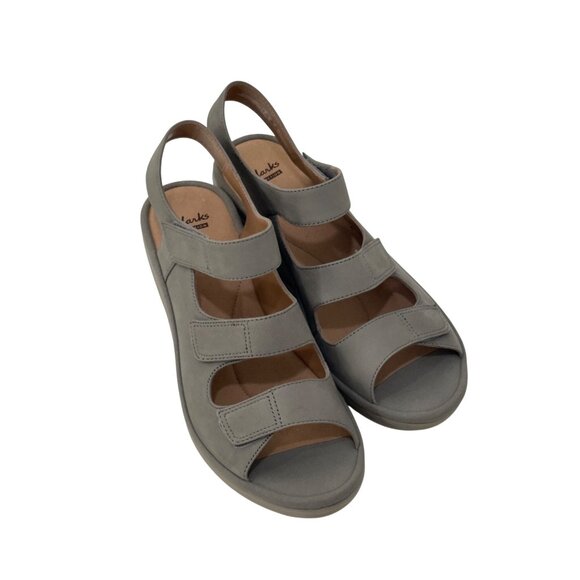Clarks Reedly Juno Tan Sage Leather Wedge Sandals Womens 9.5M Adjustable Straps - Picture 11 of 15